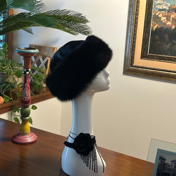 TheFurVault Lenore Marshall Ranch Mink Hat With Fox Trim, AOS, New with Tags main image 6